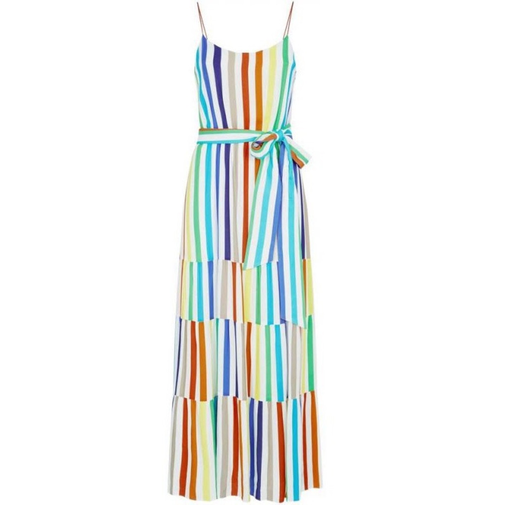 Alice + Olivia Janan Tiered Rainbow-Stripe Maxi Dress